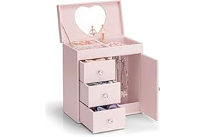 Vlando Musical Jewelry Box with Spinning Ballerina, Girls’ Jewelry Organizer for Necklaces Rings and Hair Accessories, Gift for Girls and Kids, Barely Pink