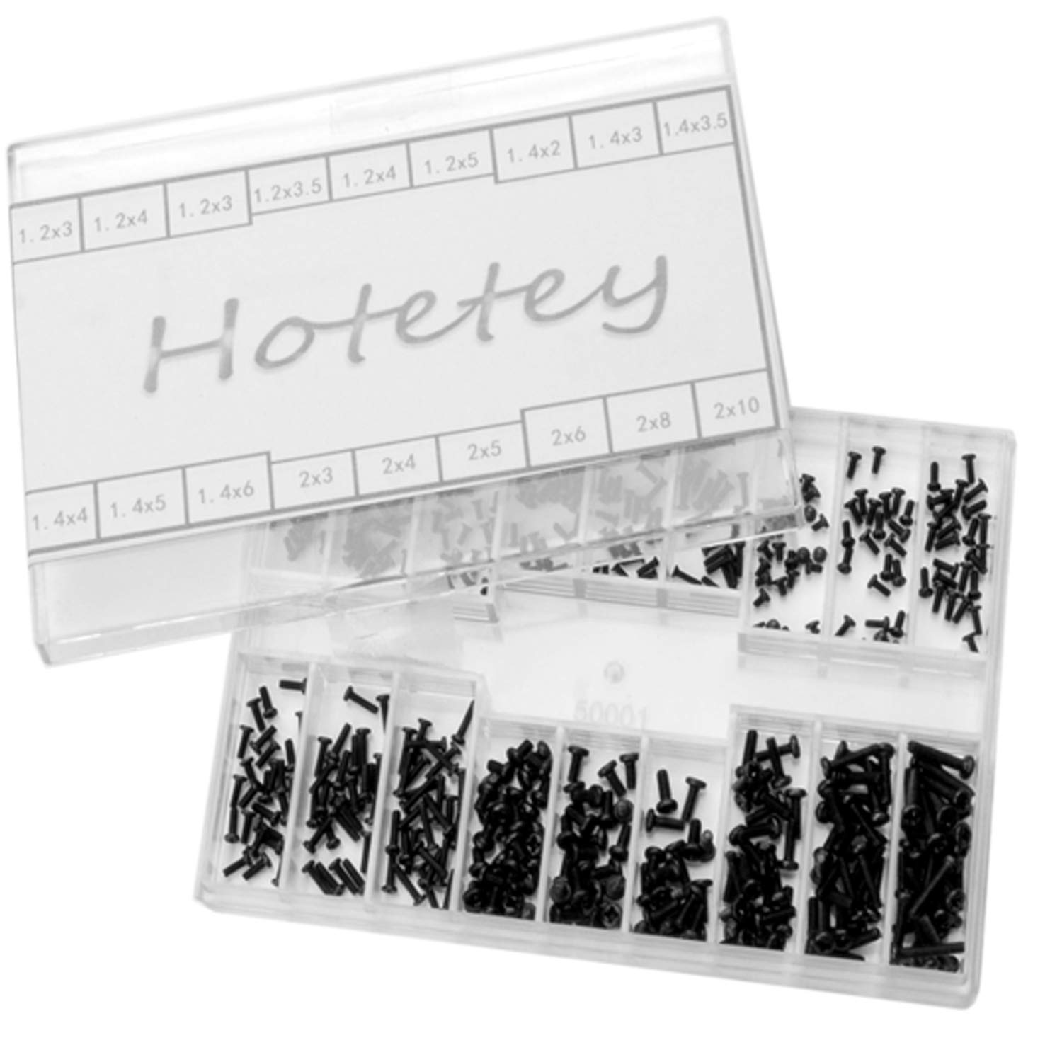 Small Screws Assortment Kit Hotetey 18 Kinds M1.2 / M1.4 / M2.0 Tiny Micro Screws Set for Glasses Watches (Black)