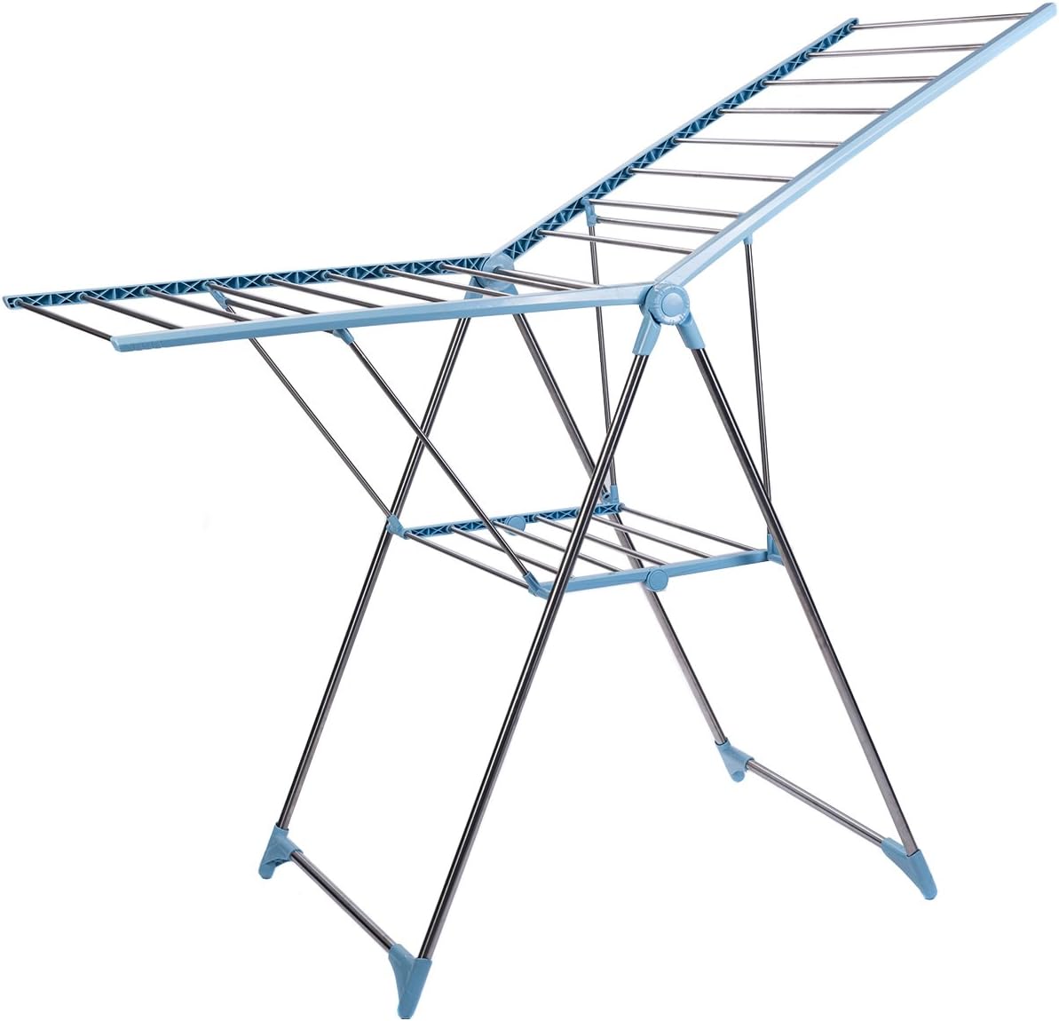 Drynatural Foldable Drying Rack Extra Large Collapsible Laundry Dryer Sweater Baby Clothes Quilt Blanket Rack Hanging Laundry, Blue & White
