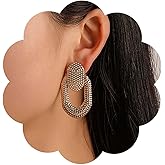 Iaceble Boho Large Oval Drop Earrings Thick Hoop Statement Earrings Chunky Oval dangle Earrings Open Geometric Earrings Metal Exaggerated Earrings Jewelry for Women