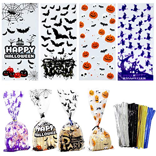 Halloween Cellophane Treat Bags 120 PCS Haunted Home Decor