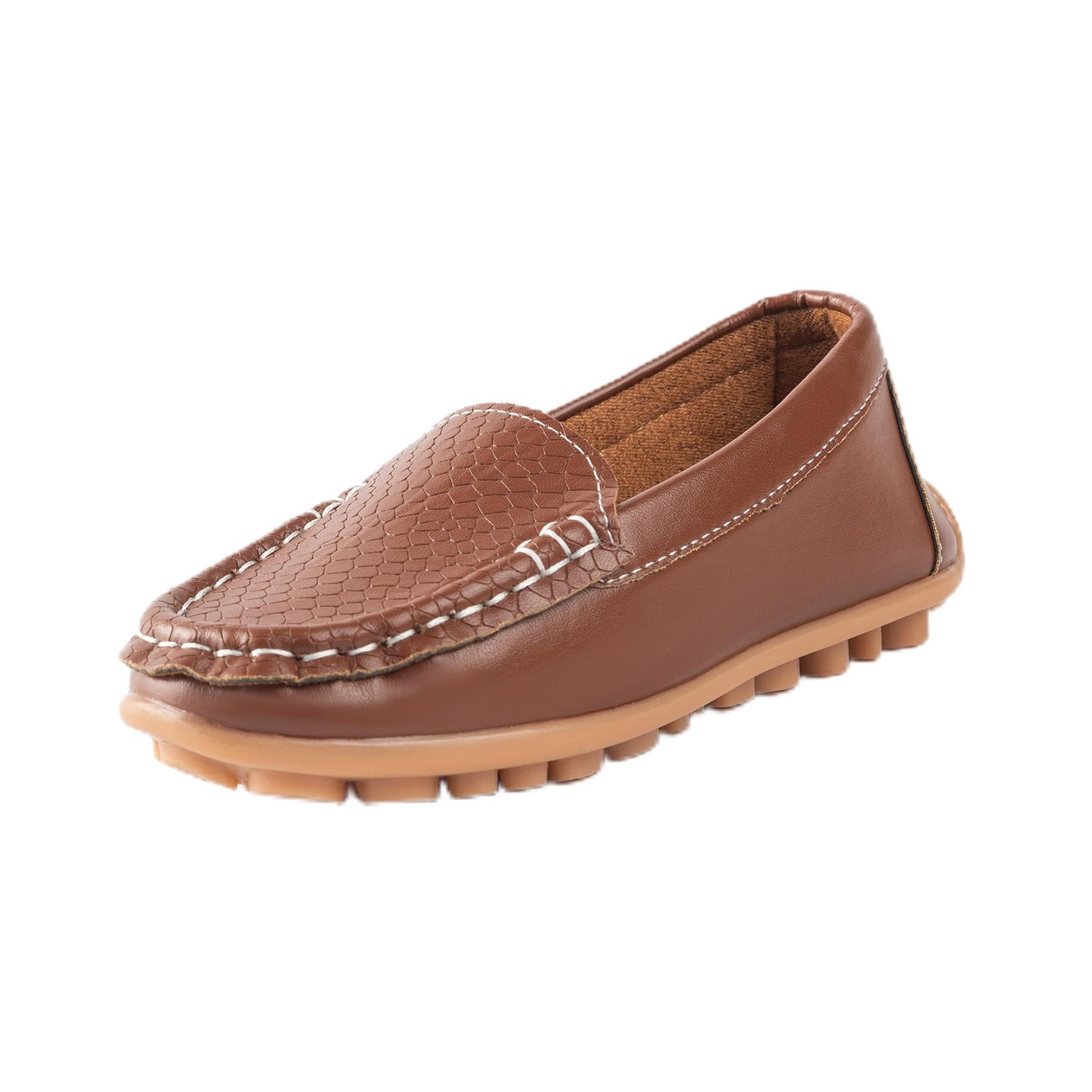 Photo 1 of Fudaolee Boys Girls Loafers Dress Flats Slip-On Oxford Casual Moccasins School Walking Boat Shoes(Toddler/Little Kid/Big Kid) Brown 2 Big Kid = Label 34