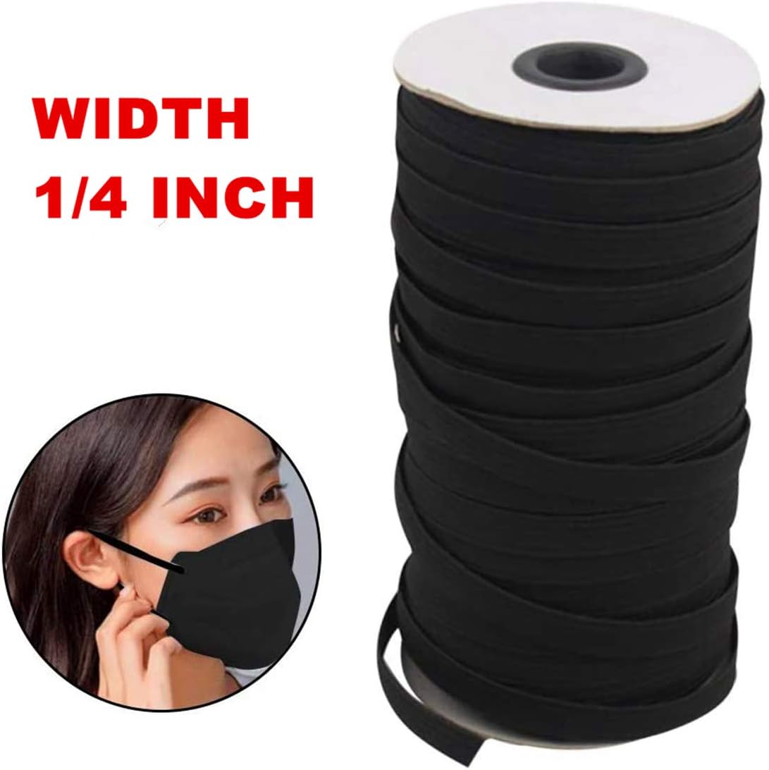 Elastic Band for Sewing 1/4 inch , 100 Yard Elastic String Cord Bands Rope for Sewing Handmade Making Crafts DIY Mask High Elasticity (Black,100Yards)
