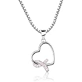 Precious Pieces 925 Sterling Silver Heart Never Give up - You are Loved Cancer Survivor and Awareness Ribbon Necklace