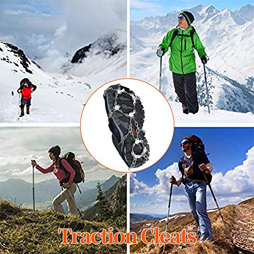 Crampons Traction Cleats Ice Cleats Snow Grips Grippers Anti Slip Stainless Steel Microspikes with 19 Spikes 1 Free Pouch for Men Women Boots Shoes Hiking Backpacking Mountaineering