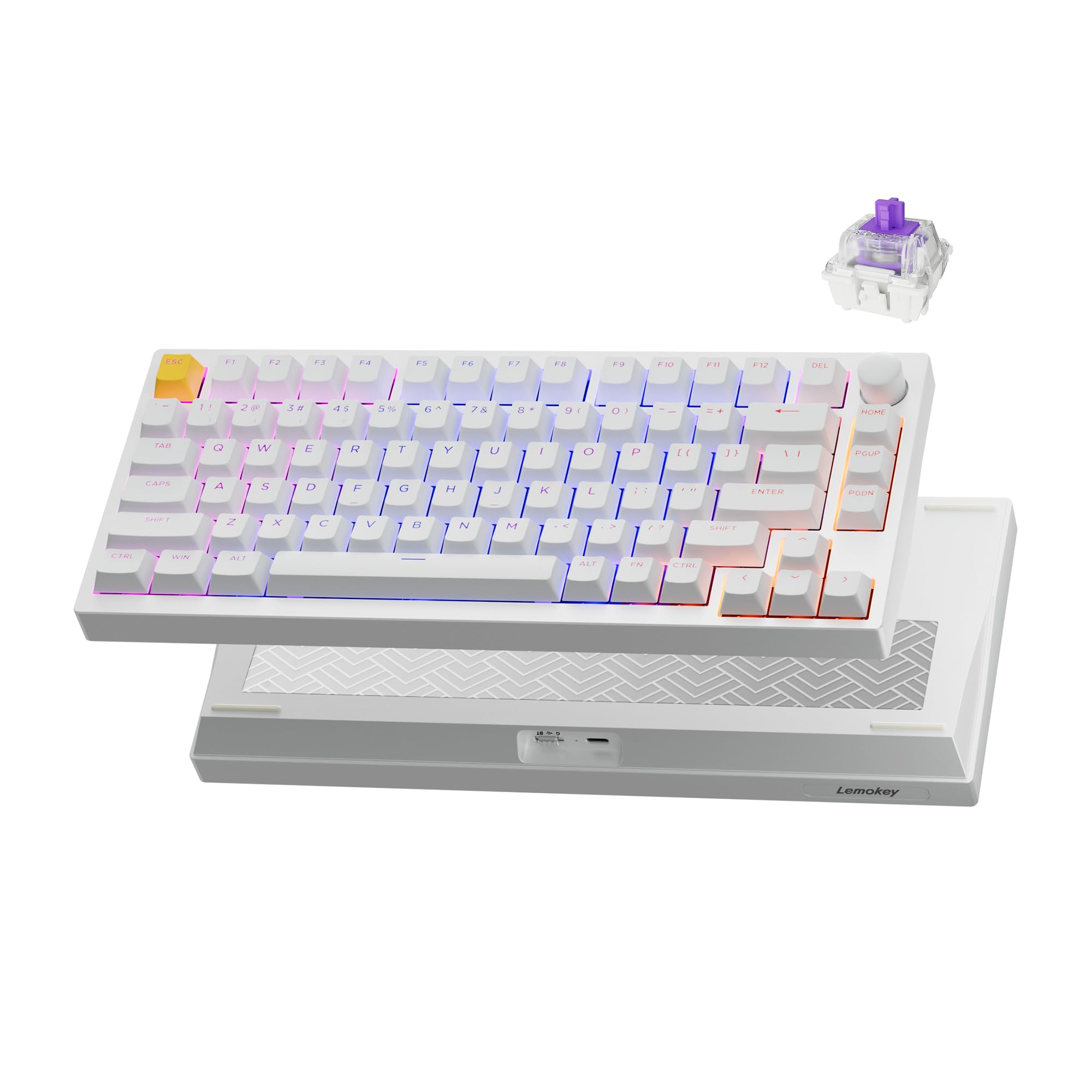 Photo 1 of LEMOKEY P1 HE 75% Wireless Custom Mechanical Gaming Keyboard with Gateron Double-Rail Magnetic Switches Knob Version, QMK 2.4 GHz Bluetooth 5.2 RGB Backlight Compatible with Mac Windows Linux-White