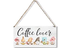 YCYD Funny Coffee Lover Wood Sign Rustic Coffee Gnomes Wooden Hanging Plaque for Home Kitchen Wall Art Decoration 6 x 12 Inches Present