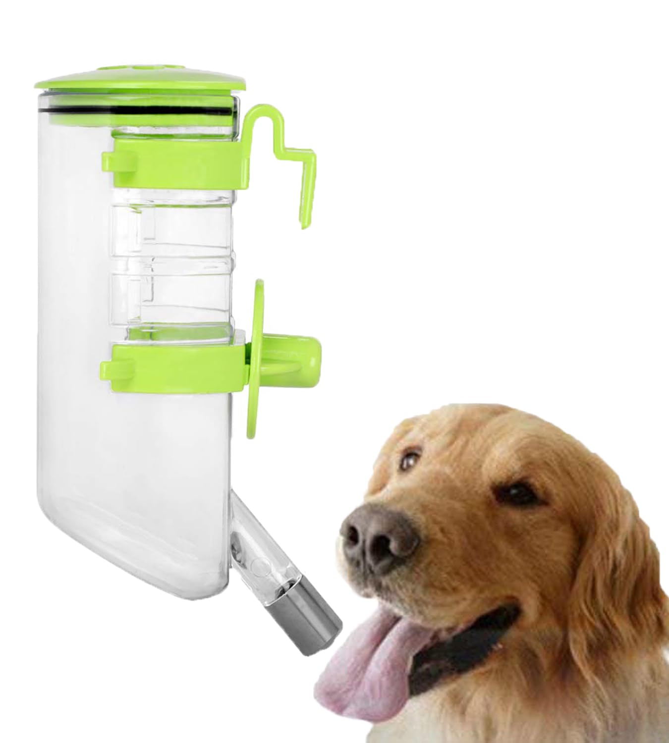 Dog Hanging Water Bottles Pet Cat Puppy Automatic Water Feeders Portable Travel Fountain Water Drinking Dispenser No Spill Cage Bottle Bowl for Small Pet Kitten Rabbit Ferret Hamster Cat 350ml (green)
