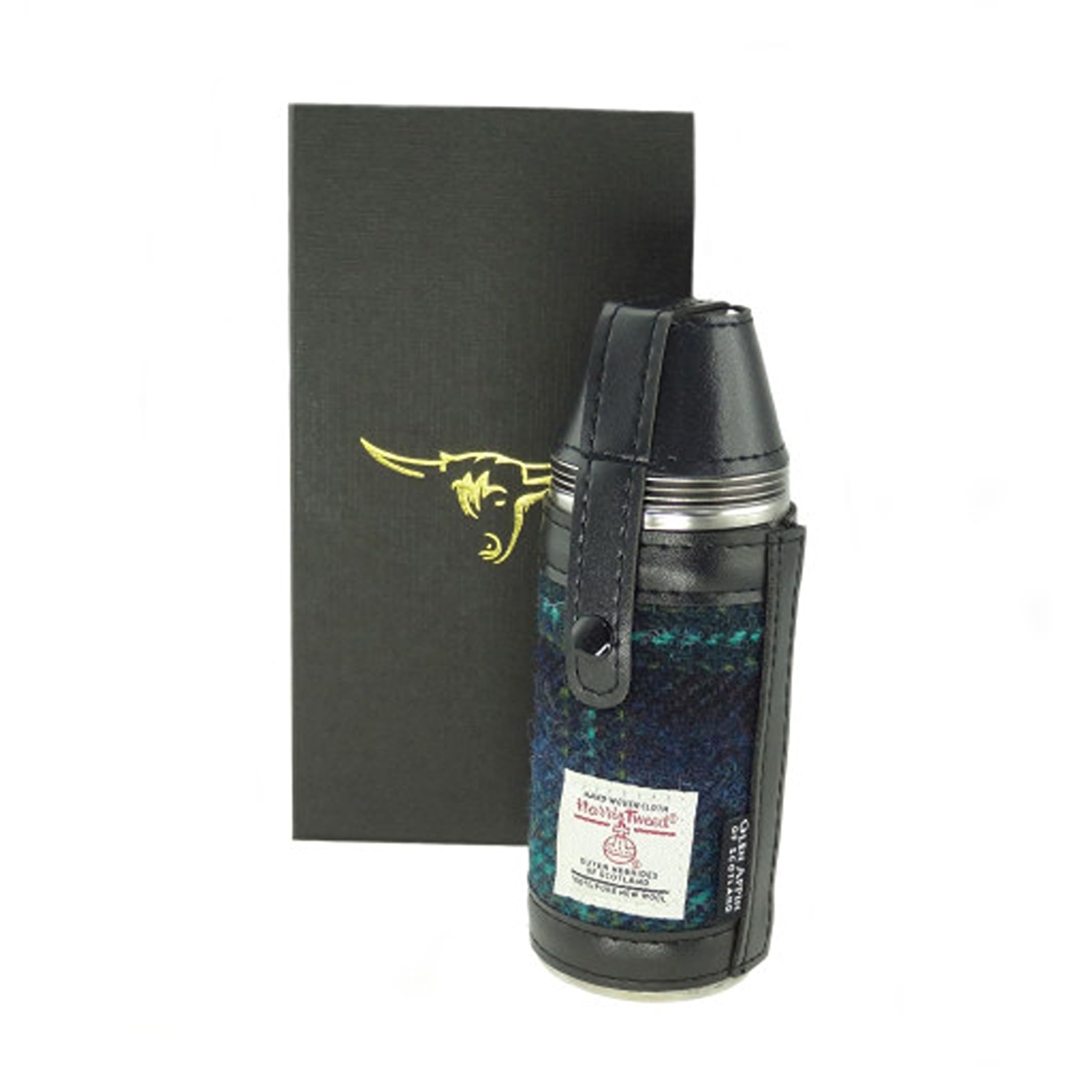 Harris Tweed Hunting Flask - Blue with Turquoise HF3500-COL119 Overcheck