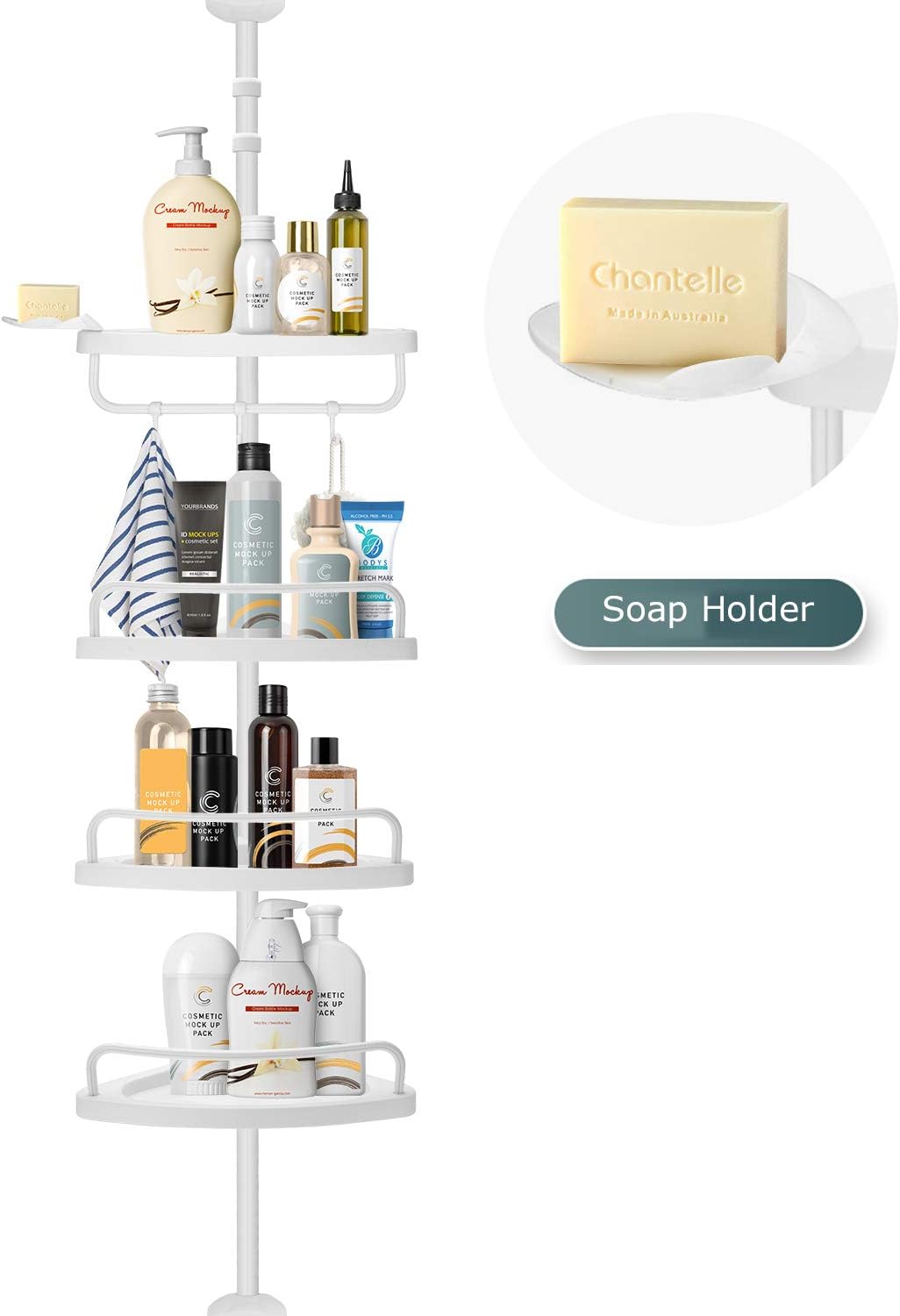 Download Amazon Com Chojiah 10 Feet 4 Tiers Corner Shower Caddy Adjustable Shower Shelf Steel Pipe With Surface Sprayed Home Improvement