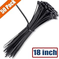 YIBIDINAY 50 pieces 18 inch Cable Zip Nylon Heavy Duty Self Locking Wire Ties, Black