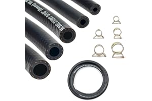 Shineyoo Fuel Line Hose Kit 5FT 5PCS With 25Pcs Clamps, 3/8" 5/16" 1/4" 1/2" 3/16" ID High Performance 300PSI, Push Lock Reinforced Rubber NBR Automotive Fuel Line For Small Engines