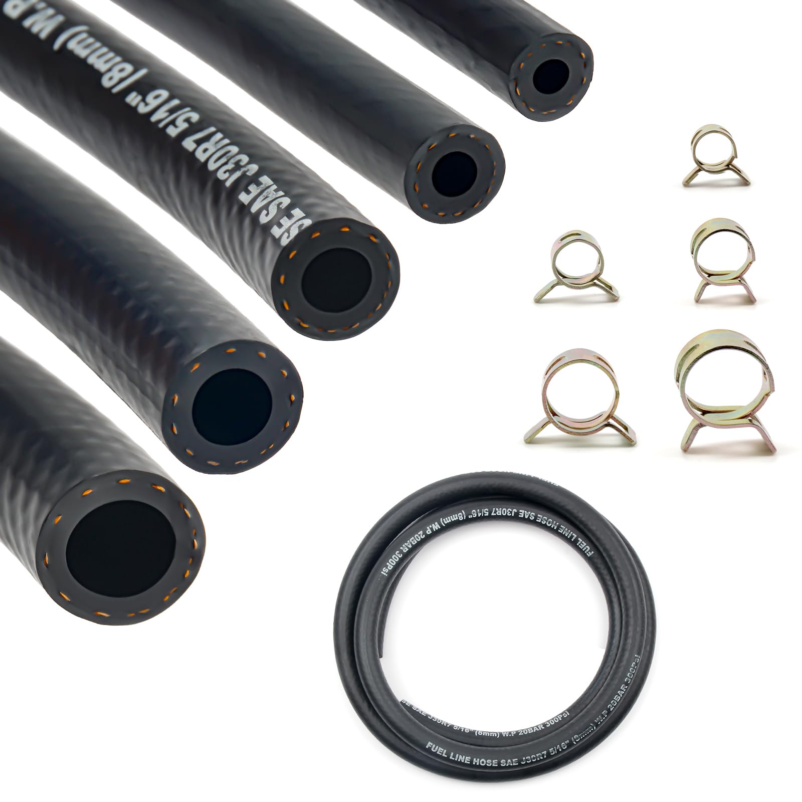 Photo 1 of Shineyoo Fuel Line Hose Kit 5FT 5PCS With 25Pcs Clamps, 3/8" 5/16" 1/4" 1/2" 3/16" ID High Performance 300PSI, Push Lock Reinforced Rubber NBR Automotive Fuel Line For Small Engines