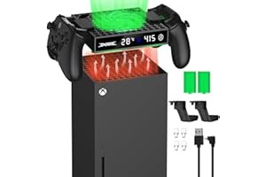 DOBE FOMIS ELECTRONICS Dobe Cooling Fan for Xbox Series X and S with Automatic Fan Speed Adjustable by Temperature,LED Display,Low Noise, 2.0 USB Ports and 2 x 1100mAh Rechargeable Battery with RGB LED