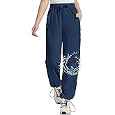 EXARUS Girls Joggers Hiking Pants Water Resistant Kids Athletic Quick Dry Lightweight Zip Pockets High Waisted 6-14Y