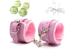 Pink PU Leather Sex Adults Handcuffs for Grownups Bedroom for Ankles and Wrist with Chain Fuzzy Hand Cuff Set for Adults Coup