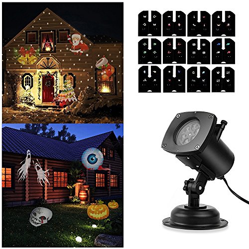 SOLLED Light Projector, Christmas LED Landscape Projection with 12 Patterns for Outdoor, Garden, Holiday, Party