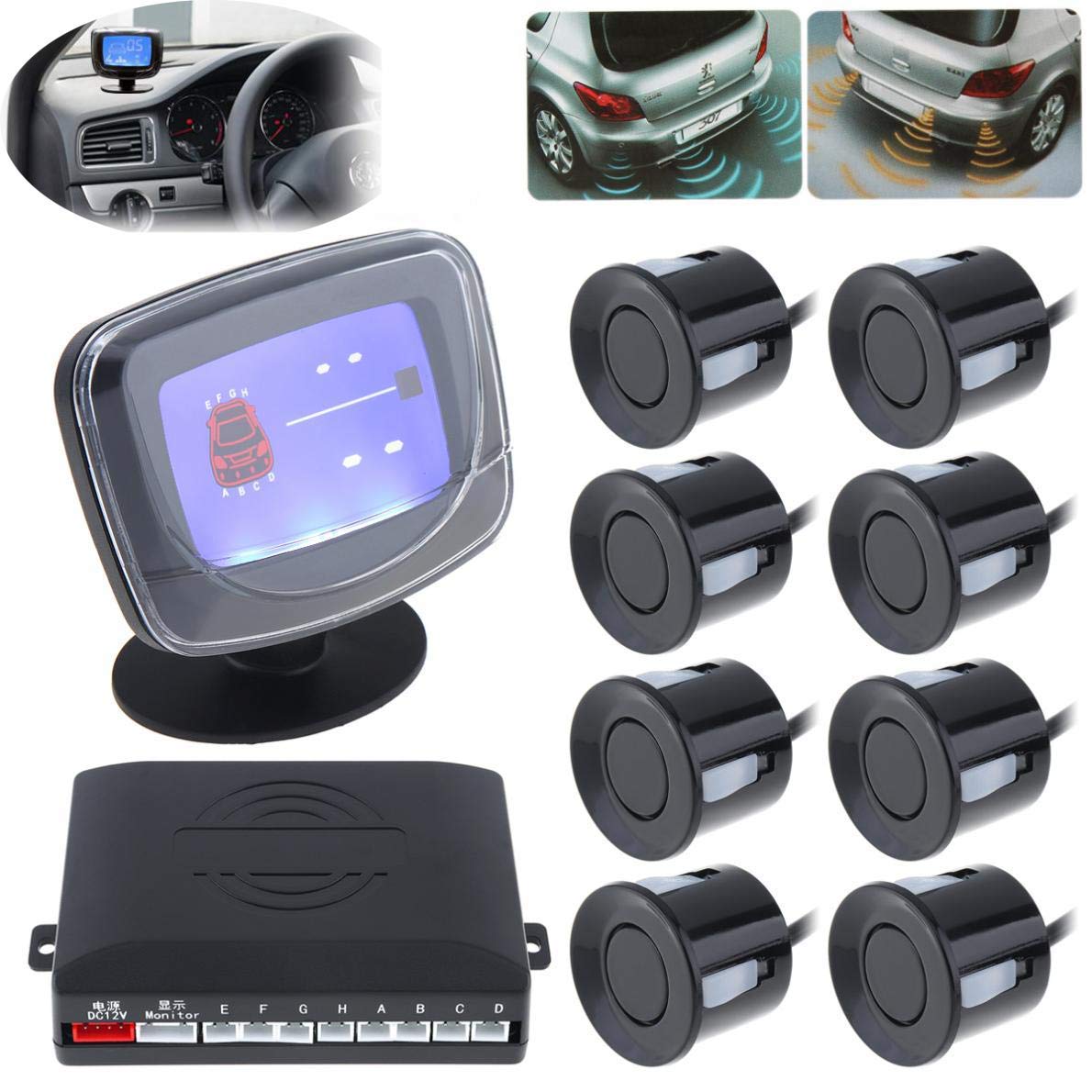 SANWAN Car Parking Assist System, 4+4 Sensors, Beep Alert, 0.3-2.5M Detection, Waterproof