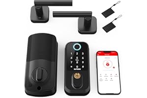 Smart Front Door Lock Set: NUTOMO Keyless Entry Fingerprint Deadbolt with Handle Set Digital Keypad Door Locks Alexa APP Remote Control Auto Lock Black
