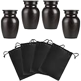 Small Urns for Human Ashes, Ebony Wood Grain Finish Metal Keepsake Mini Urn Set of 4, Handcrafted Sharing Memorial Decorative Urn - Recycled Cast Aluminum