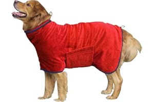 HhiMyOct Dog Drying Coat - Fast Drying Dog Towel Robe - Microfiber Dog Drying Bag Super Absorbent Pet Bathrobe, Adjustable Collar & Belly Strap Fast Drying Coat Dog Bath Robe Towel (XXX-Large, Red)