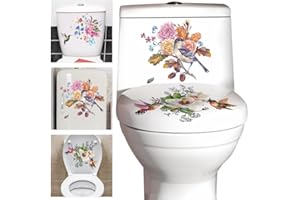 SOEWIOU 3PCS Birds and Flowers Toilet Seat Wall Stickers Self-Adhesive Colorful Floral Leaf Toilet Lid Decals DIY Removable Peony Rose Bouquet Toilets Stickers for Cistern Bathroom WC Restroom Decor (A)