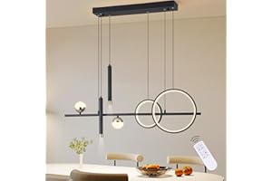 ORANOOR Modern LED Pendant Lights, Dimmable 39in Linear Wave LED Chandelier Lighting, Black & Gold Dining Room Hanging Light Fixtures Kitchen Island Globe Pendant Light for Dining Table (2704lm)