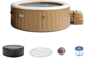 Intex PureSpa 4 Person Bubble Massage Inflatable Hot Tub Spa Set, Sahara Tan