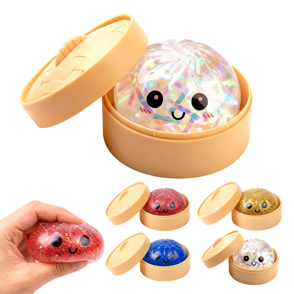 Dumpling Squishy, 2026 New Dumplings Stress Relief Ball with Steamer Box, Stress Relief Fidget Relaxation Gift for Stress Relief (White)