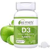 EZ Melts Dissolvable Vitamin D3 5,000 IU - Vegan Vitamin D Supplement for Bone & Teeth Support - No Artificial Flavors - Plant-Based & Non-GMO - Green Apple - 90 Dissolvable Tablets (90 Servings)