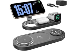 QWOSE 2025 "Mdrndock Magnetic 3 in 1 Charging Station Apple,Foldable Wireless Charger Stand for Mag-Safe for iPhone 17/16/15/14/13/12/Pro Max/Pro/Mini/Plus,Apple Watch Series, Air Pods pro/2/3/4