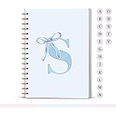 foedor Blue Bow Journal Notebook for Girls,Initial S Journals Personalized Diary Gifts for Teen Girl Kids,Monogrammed Gifts for Women,Trendy Coquette Cute Hardcover Spiral Notebook 5.5 x 8.3