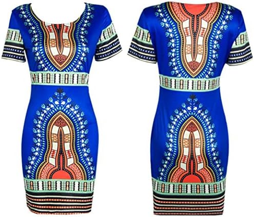 Kolylong Women Traditional African Print Dashiki Bodycon Sexy Short Sleeve Dress