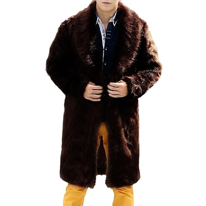 Celucke Mantel Herren Lang Pelzmantel Kunst Felljacke Pelzkragen,Felljacke Wind Coat Winterjacke Faux Pelz Fur