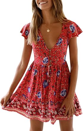 red floral button down dress