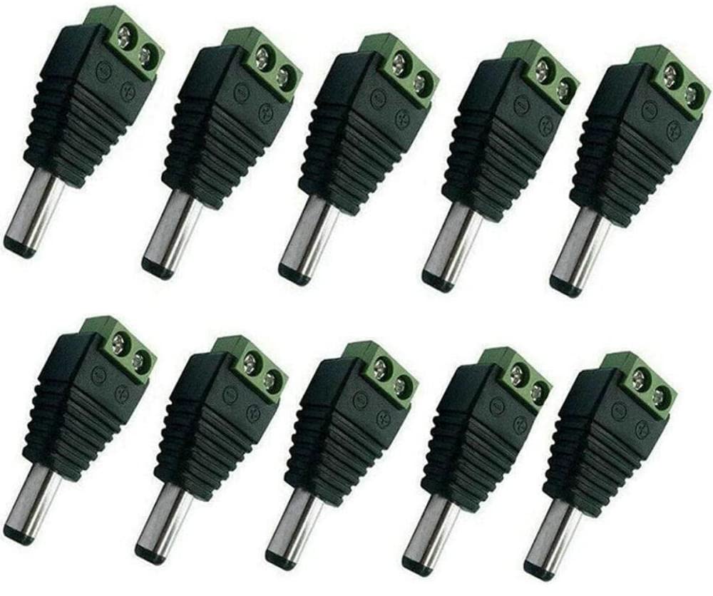 BW 10 PCS 5.5mm x 2.1mm DC Power Cable Male Connector Plug for CCTV Camera