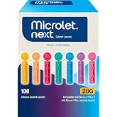 Ascensia MICROLET NEXT Lancets for Blood Glucose Testing, 100 Count | 28-Gauge, Silicone-Coated, Multi-Colored, Sterile, Single Use Lancets, For Diabetes Blood Glucose Testing