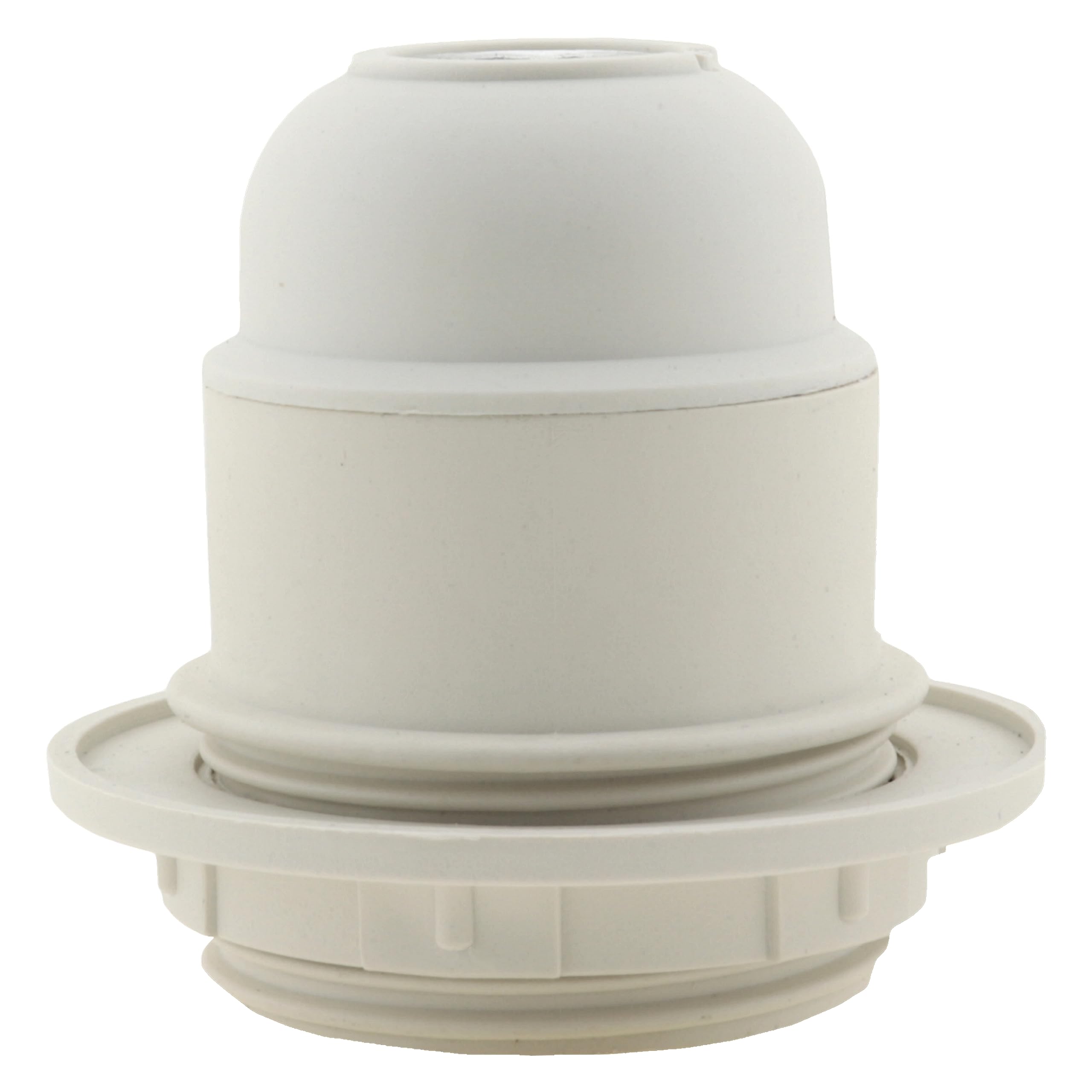 Edison Screw (E27 / ES) Lampholder (Light Bulb Socket) in White Thermoset Plastic (Bakelite) with Shade Ring and 10mm Threaded Entry