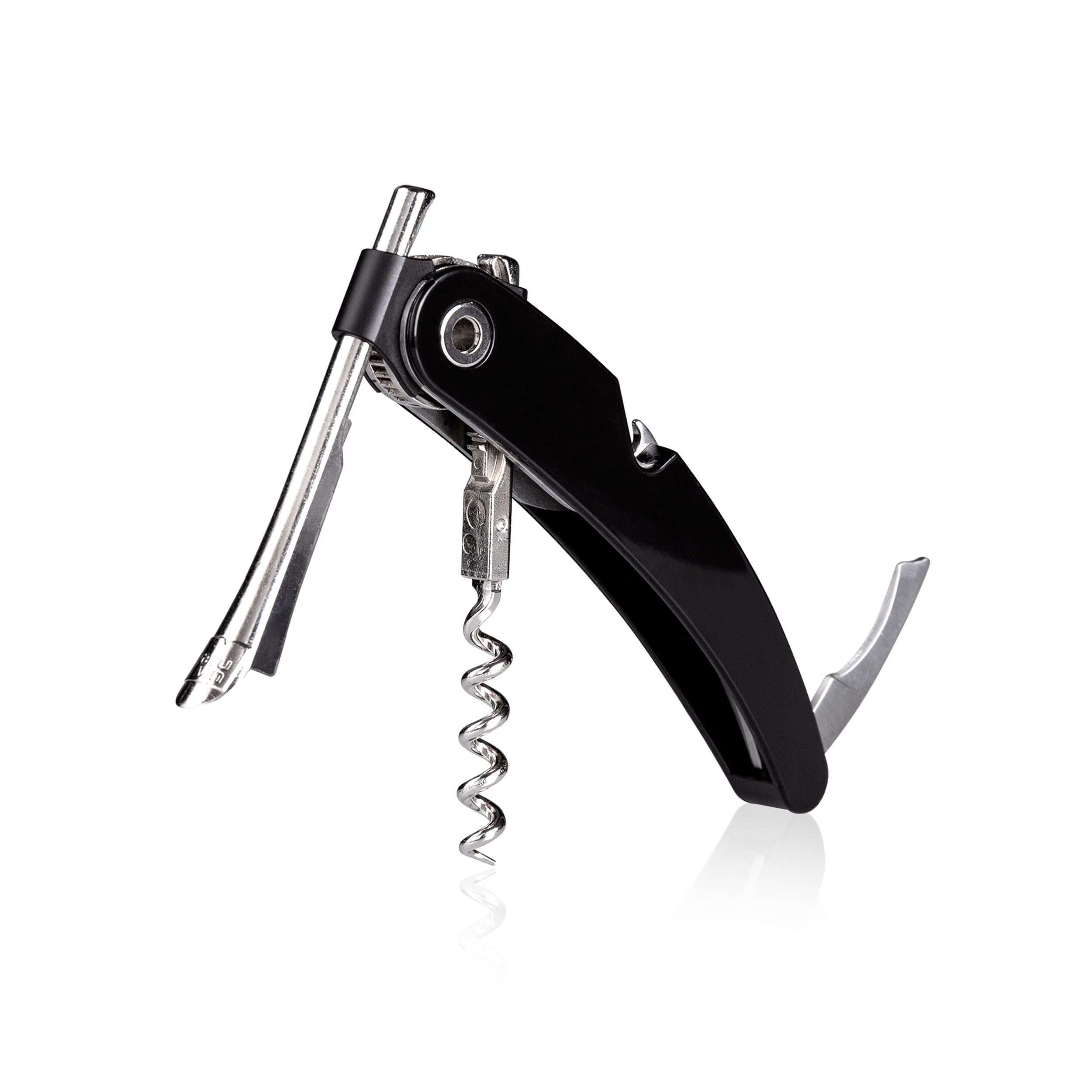 Vacu Vin Single Pull Corkscrew with Foil Cutter and Bottle Opener - Black 15cm