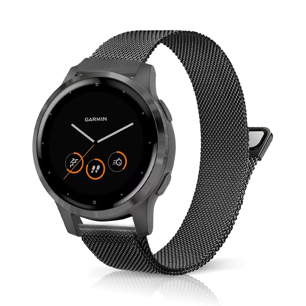 Niboow 18mm Strap for Huawei Watch GT 4 41mm/Garmin Venu 3S/Venu 2S, Magnet Steel Metal Watch Bands for Garmin Vivoactive 4S 40mm/Vivomove 3S 39mm/Forerunner 255S Music - Black