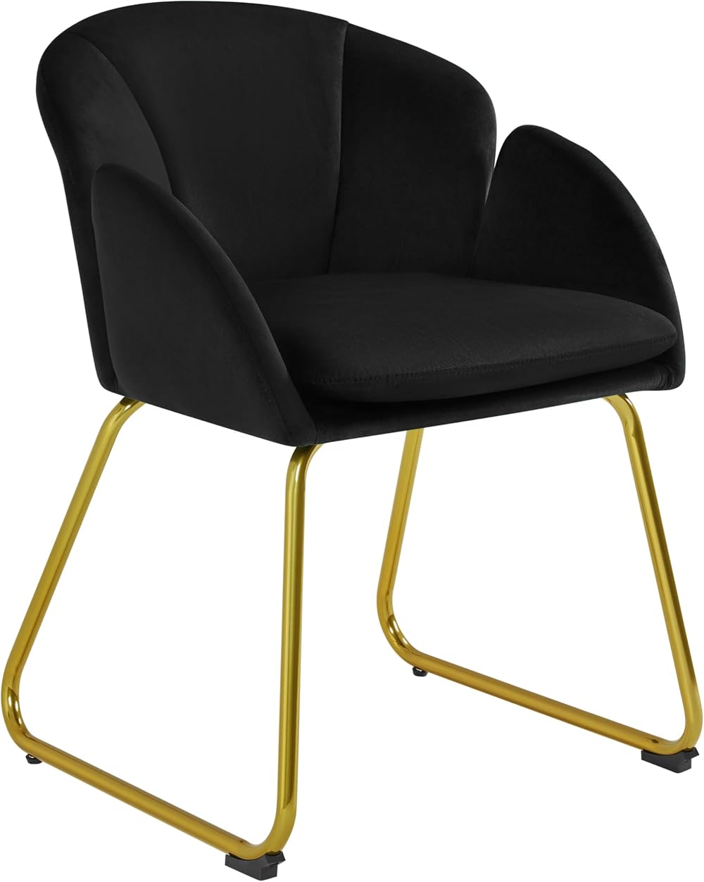 Yaheetech Velvet Tub Chair Vanity Chair with Golden Metal Legs Black