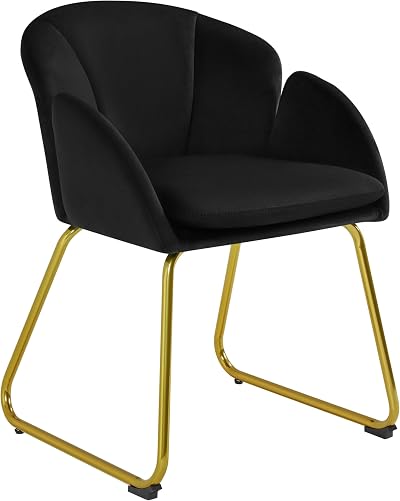 Yaheetech Velvet Tub Chair Vanity Chair with Golden Metal Legs Black
