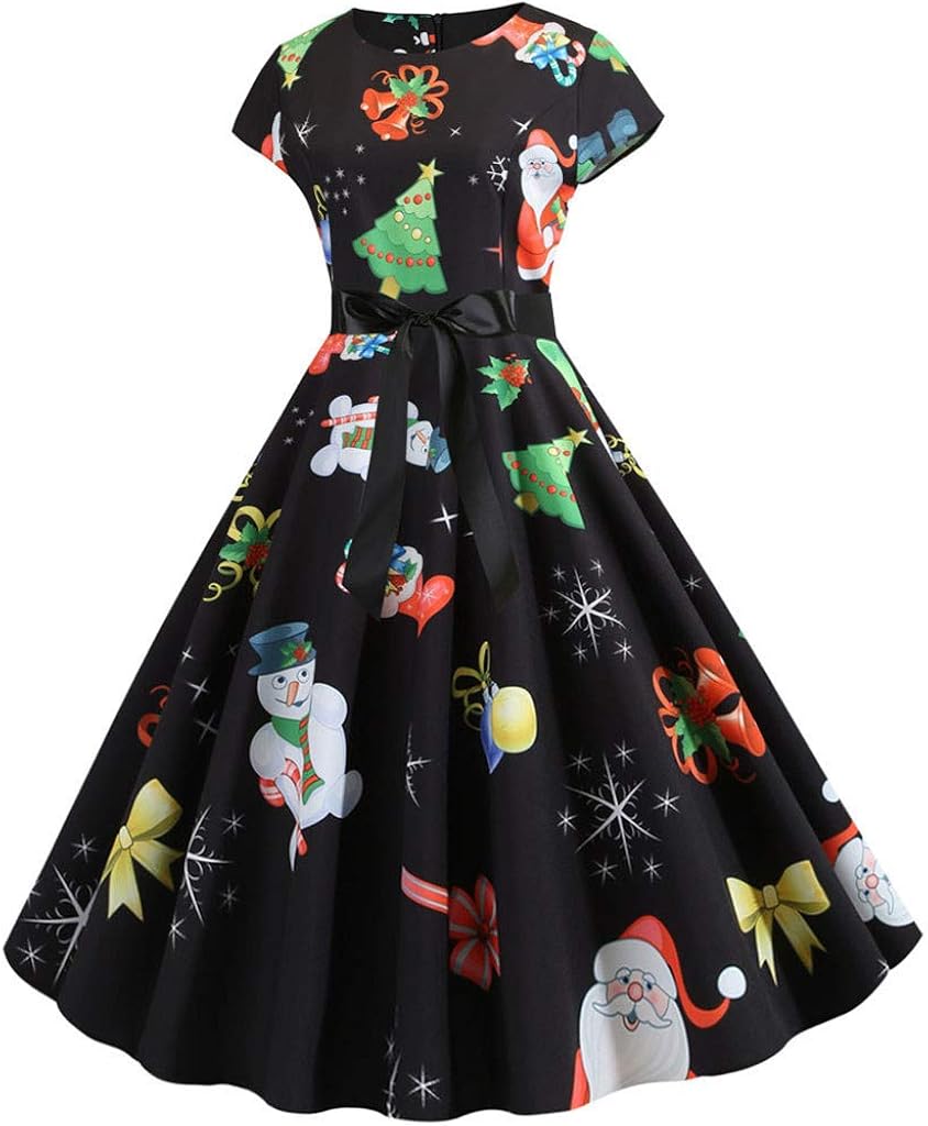 Kleid Timogee Damen Weihnachtskleid Druck-Kleidrock Weihnachten Geschenk Herbst Weihnachtsbandrock Tr/&auml;gerloses Cosplay