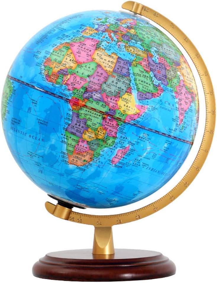 Illuminated Globe with Wooden Base, 25CM Can Illuminate Globe, Home Office, Living Room, Desktop Decoration H30CM