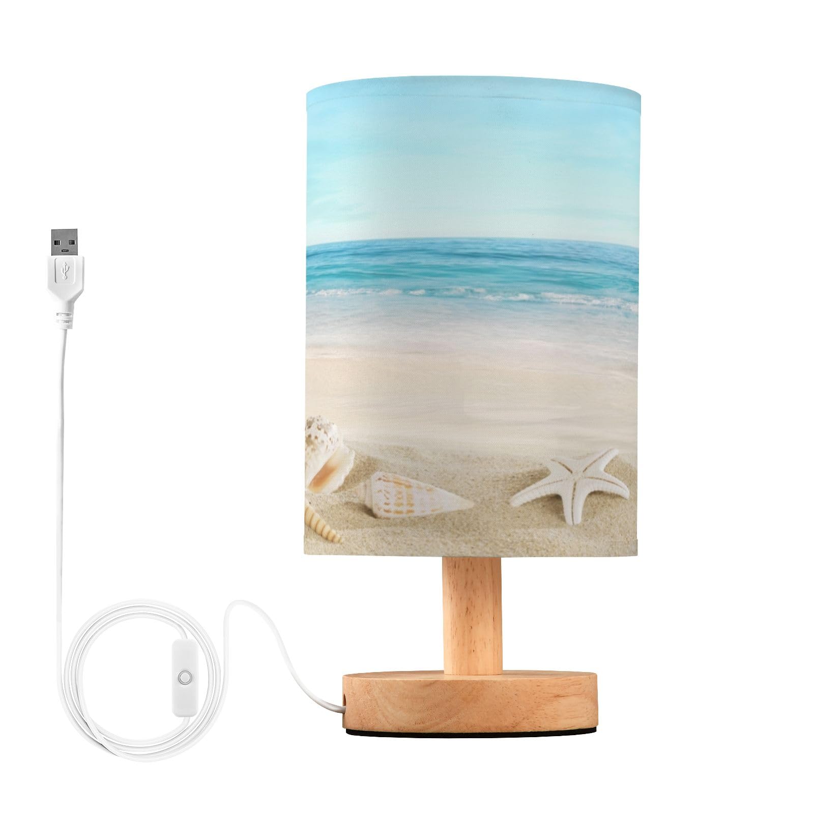 Mnsruu Small Table Lamp for Bedroom Seashells on Tropical Beach Table Lamp Nightstand Lamp for Livingroom
