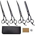 Purple Dragon Professional 7.0 inch 4PCS Pet Grooming Scissor Kit Japan Premium Steel Straight & Curved & Thinning Blade Dog Hair Cutting Shears Set with Case