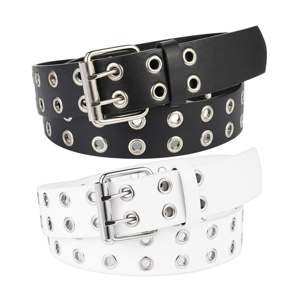 Photo 1 of *2 pack* BKpearl 2 Pack Double Grommet PU Leather Punk Belt, 2 Hole Grommet Jeans Belt for Women & Men, Multi, Medium
