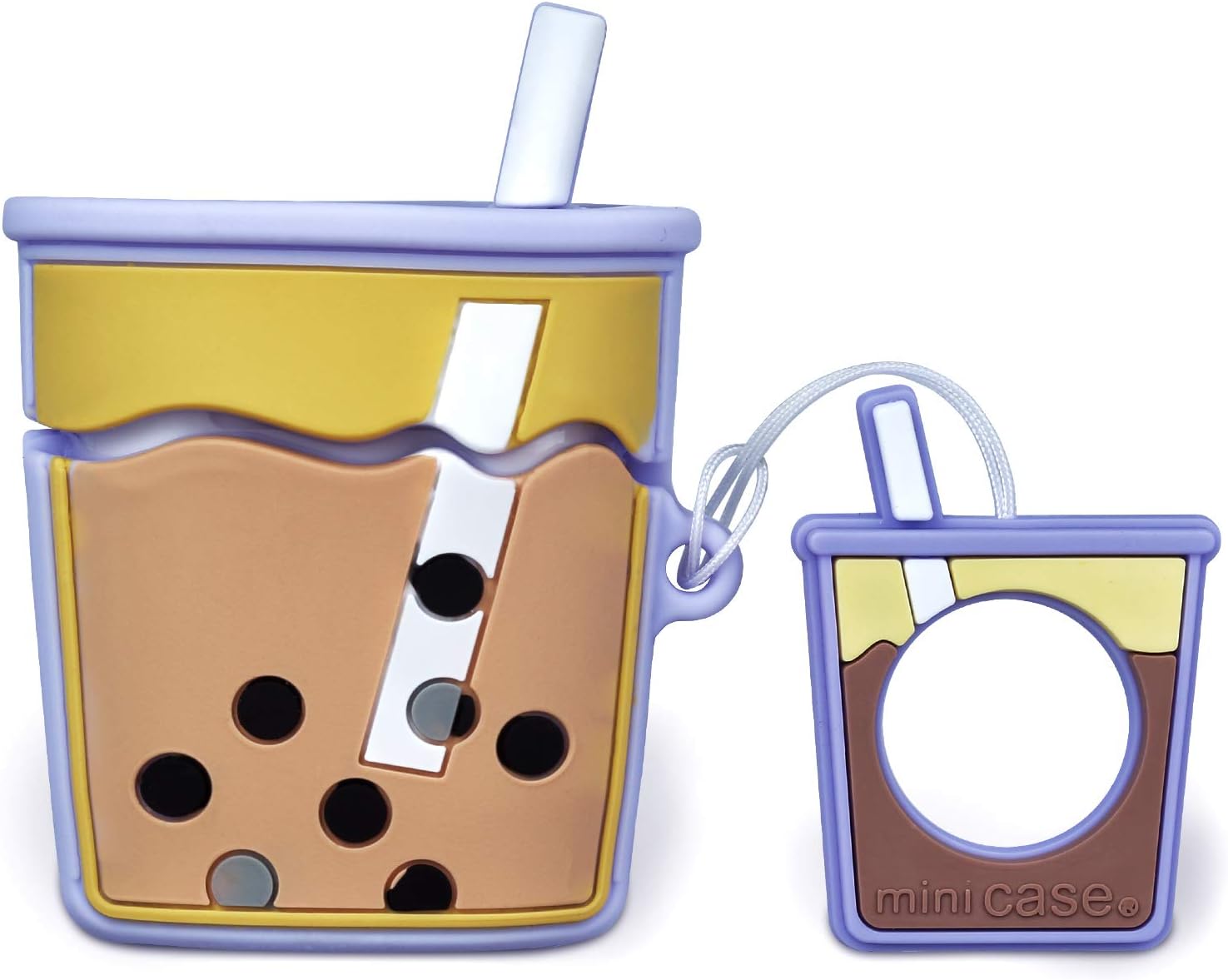 Case for Airpods, Cases Cute, Bubble Tea Case Cover Silicone with Food Grade Silicone Material, Milk Tea Case for Airpods 1&2, 3D Cartoon Silicone Protective Cover with Finger loop (1-Milk Tea Purple)