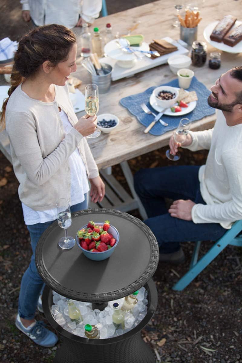 KETER Pacific Cool Bar Outdoor Patio Furniture and Hot Tub Side Table with 7.5 Gallon Beer and Wine Cooler, Dark Grey : Garden & Outdoor