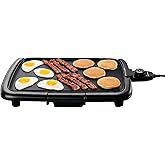 OVENTE Electric Griddle with 16 x 10 Inch Non-Stick Plate, Black GD1610B | Removable and Adjustable Temperature Control, Indoor Grill perfect for Instant Breakfast, Pancakes, Eggs or Burgers, 1200W
